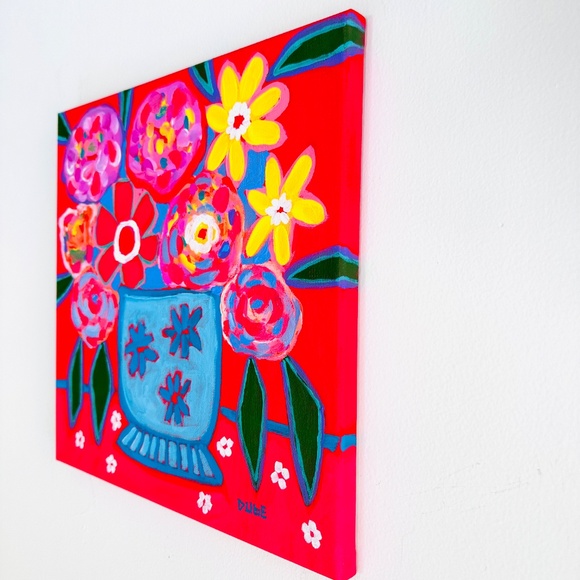 Original Painting Abstract Collectible Floral Still Life 12" x 12" x .50" - Picture 4 of 9